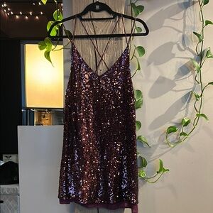 Purple Sequin Strappy Dress